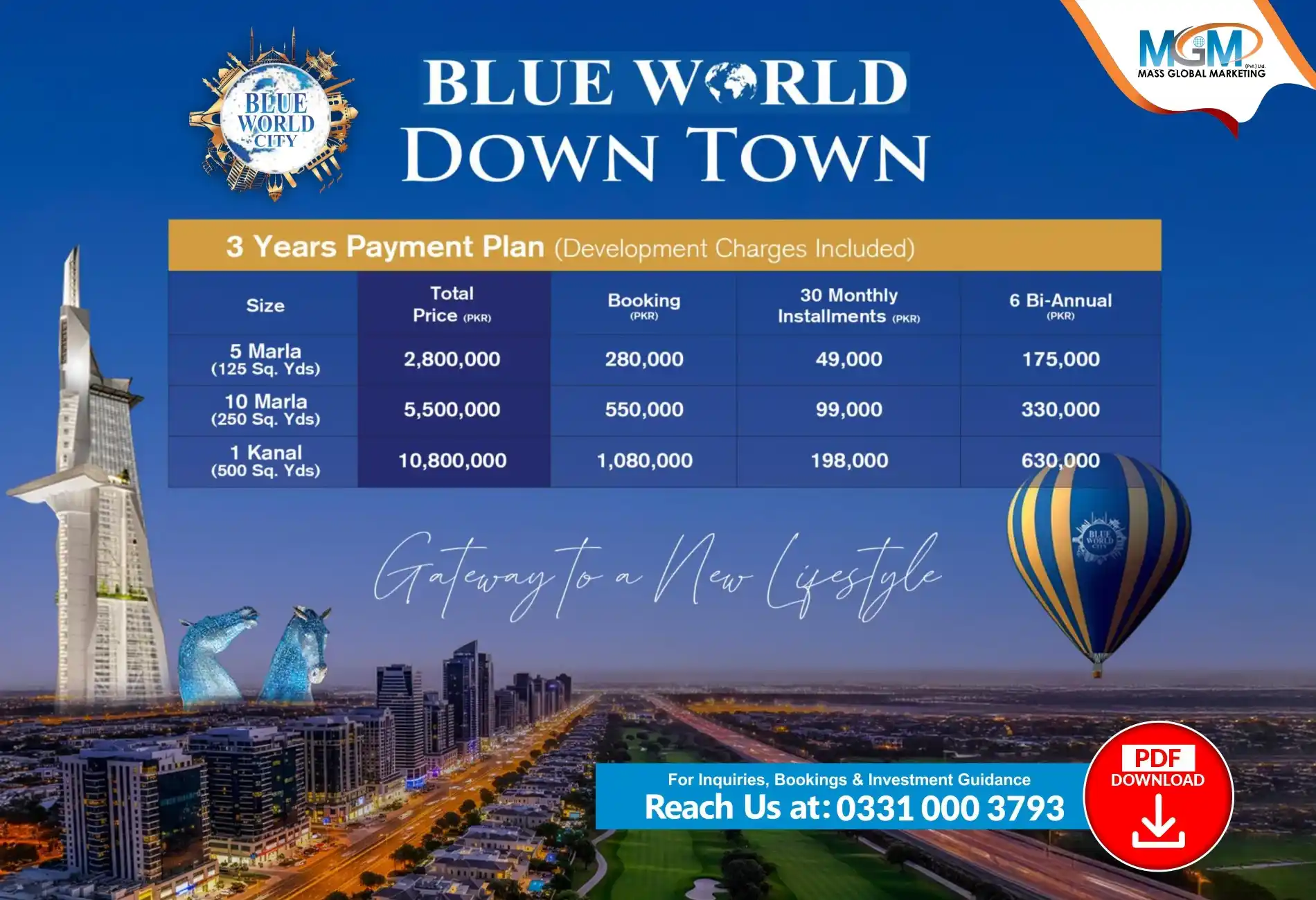 Blue World City Downtown payment plan for residential plots on installments