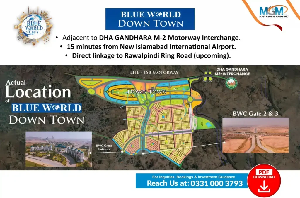 Blue World City Downtown location and master plan map